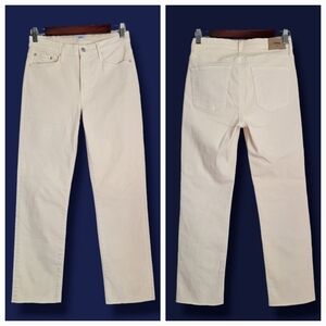 New EDWIN Cream Raw Hem Relaxed Straight Cut‎ Mid Rise Crop Pants Size 27